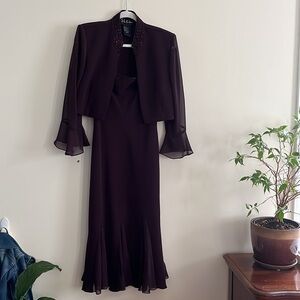 Vintage S.L. Fashions Dress and Jacket Set purple with beading. Sz 12 mermaid
